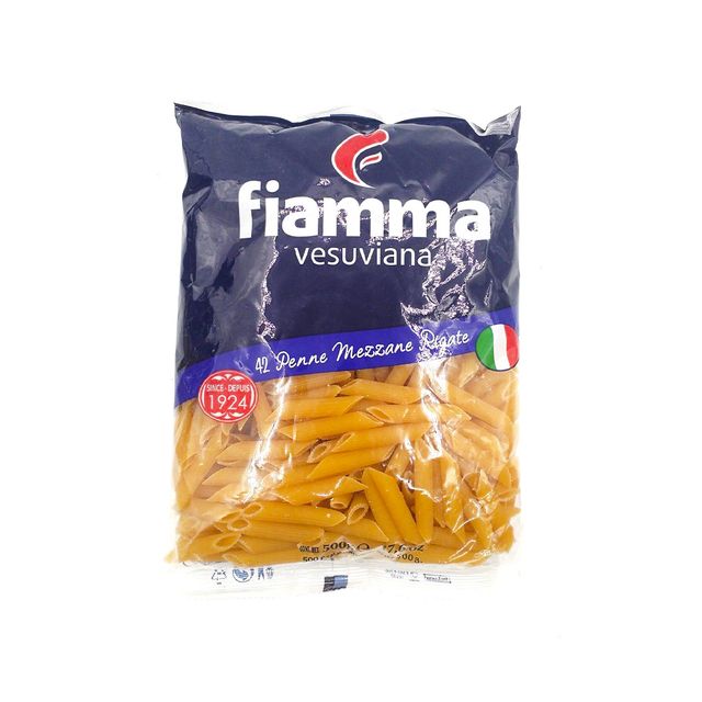 Макароны Пенне Меццани Ригате перья тонкие FIAMMA, пакет, 500 гр, 24 шт/упак, Италия